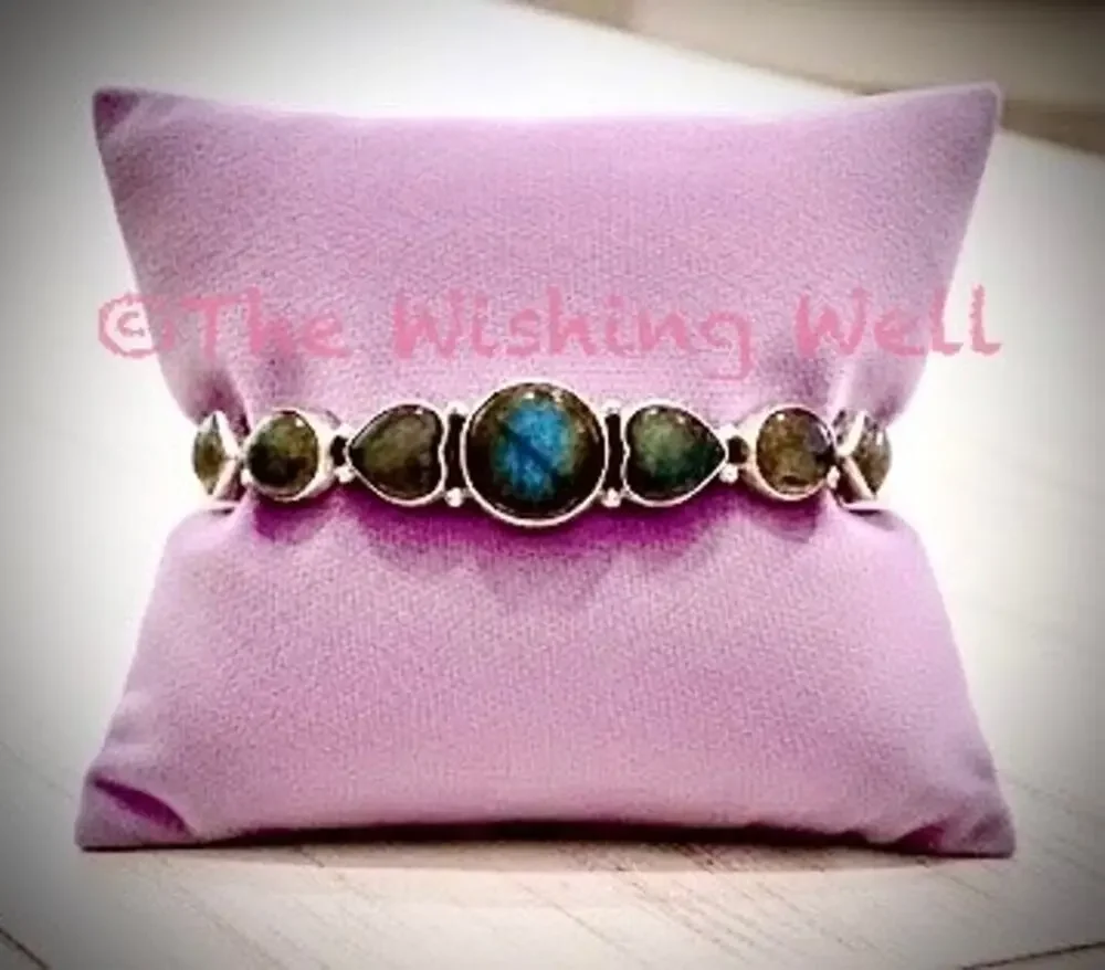 Labradorite Cuff Bracelet Heart Shape 50 grams Sterling Silver 6-8”